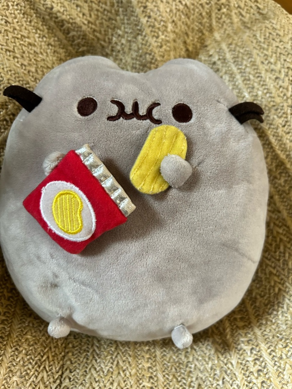 Pusheen Gray Plush with Red Chips Bag and Yellow Chip